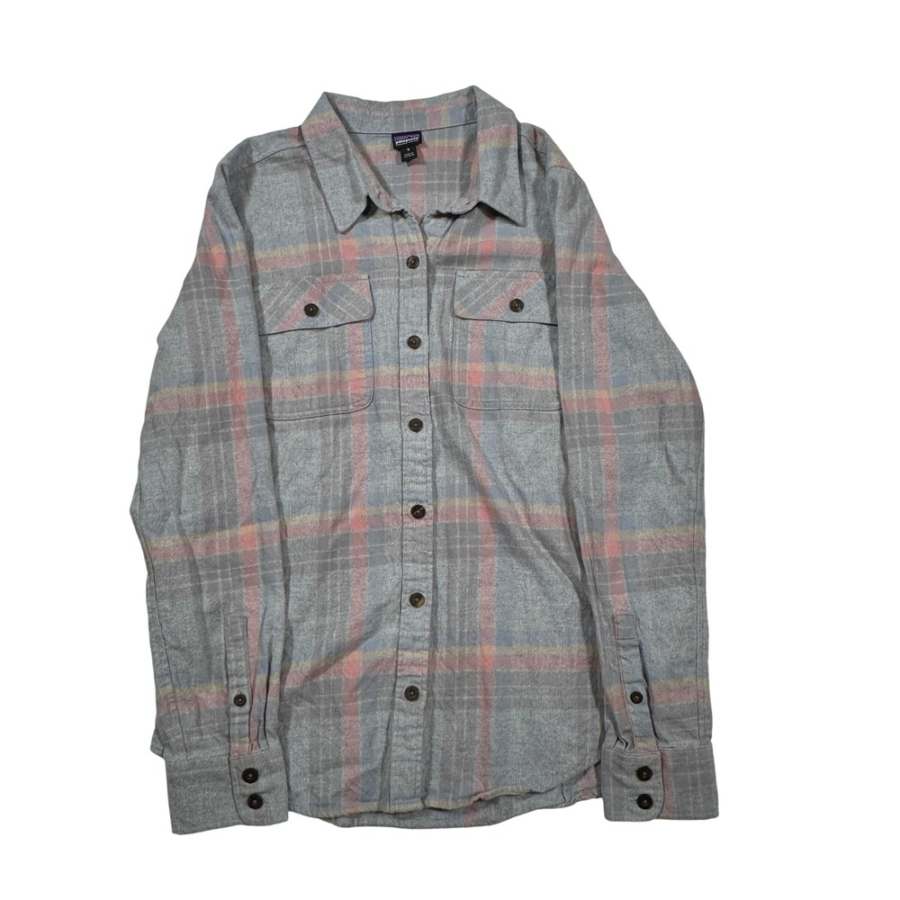 Patagonia Womens Small Fjord Flannel Shirt Gray Pink Plaid‎ 100% Organic Cotton
